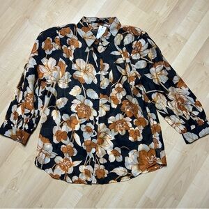 Express Black and Brown Floral Blouse